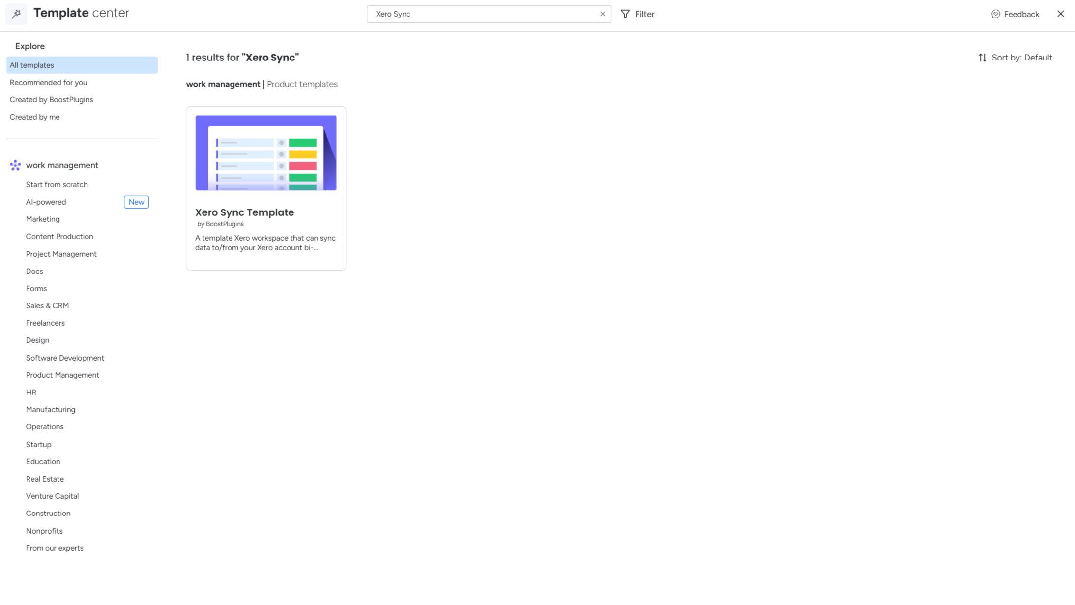 Installing Xero Sync template from monday.com marketplace